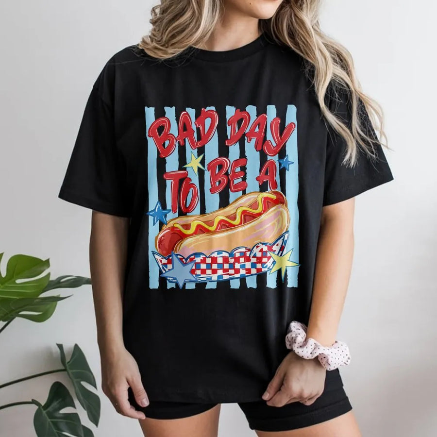 Funny Hot Dog T-Shirt | Bad Day To Be A Hot Dog Graphic | Premium Comfort Colors Crewneck | 4th of July BBQ Party Gift