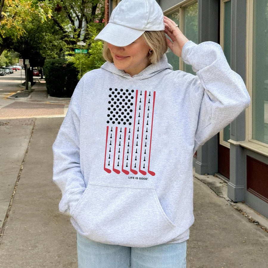 American Flag Golf Hoodie | Golf Ball and Tee USA Flag Graphic | Premium Cotton Blend | Gift for Golfer, Sports Fan Apparel