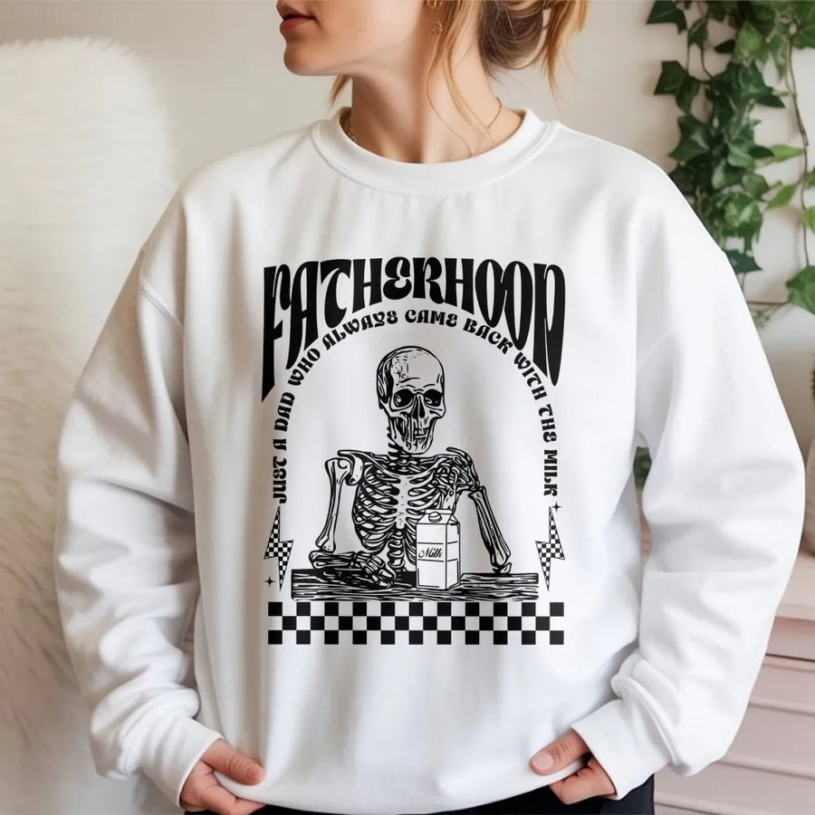 Fatherhood Sweatshirt | Funny Skeleton Dad Graphic Tee | Premium Cotton Blend Cozy Crewneck | Unique Father's Day 2026 Gift for Dads