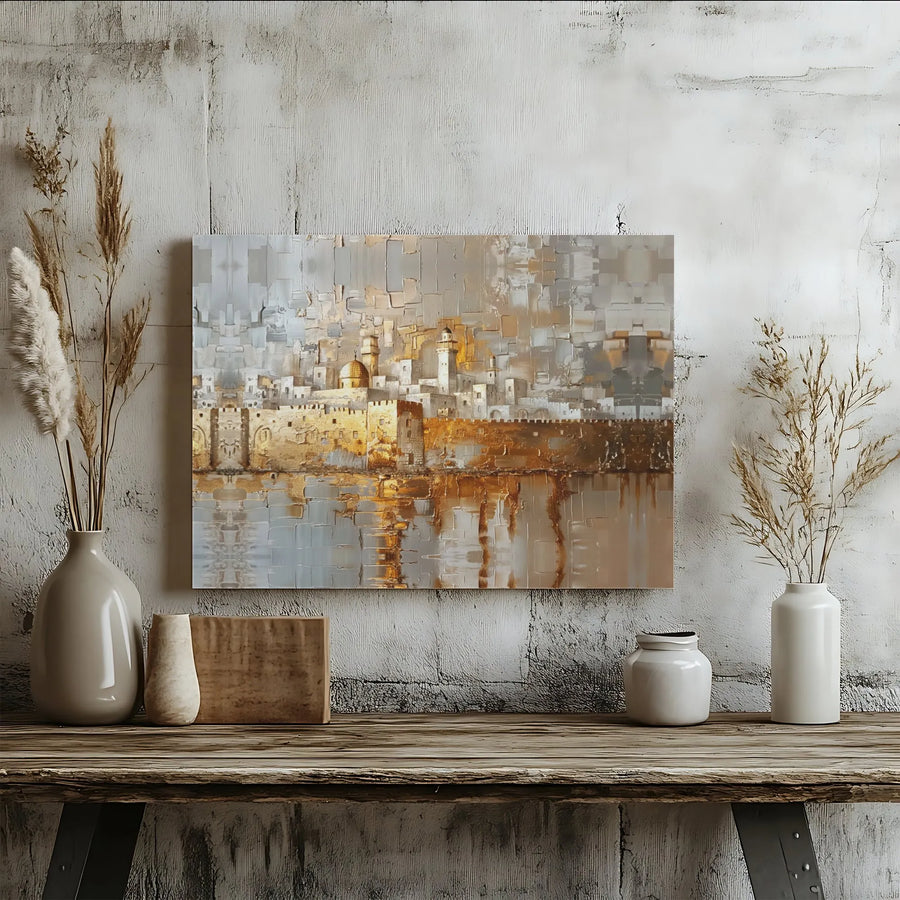 Jerusalem Old City Canvas Print | Abstract Textured Palette Knife Art | Premium Fade-Resistant Wall Decor | Religious Home Office Gift