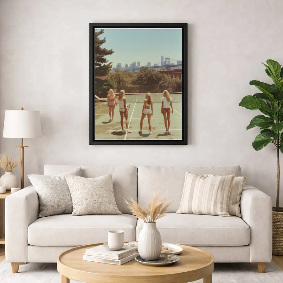 Vintage Tennis Court Canvas Print | NYC Skyline Aesthetic Wall Art | 1.25 Inch Premium Gallery Wrap | Retro Sport Decor For Apartment