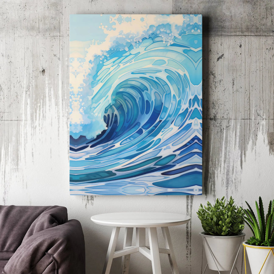 Ocean Wave Canvas Wall Art | Stylized Coastal Sea Surge Print | Premium Gallery Wrap Decor | Beach House Living Room Gift