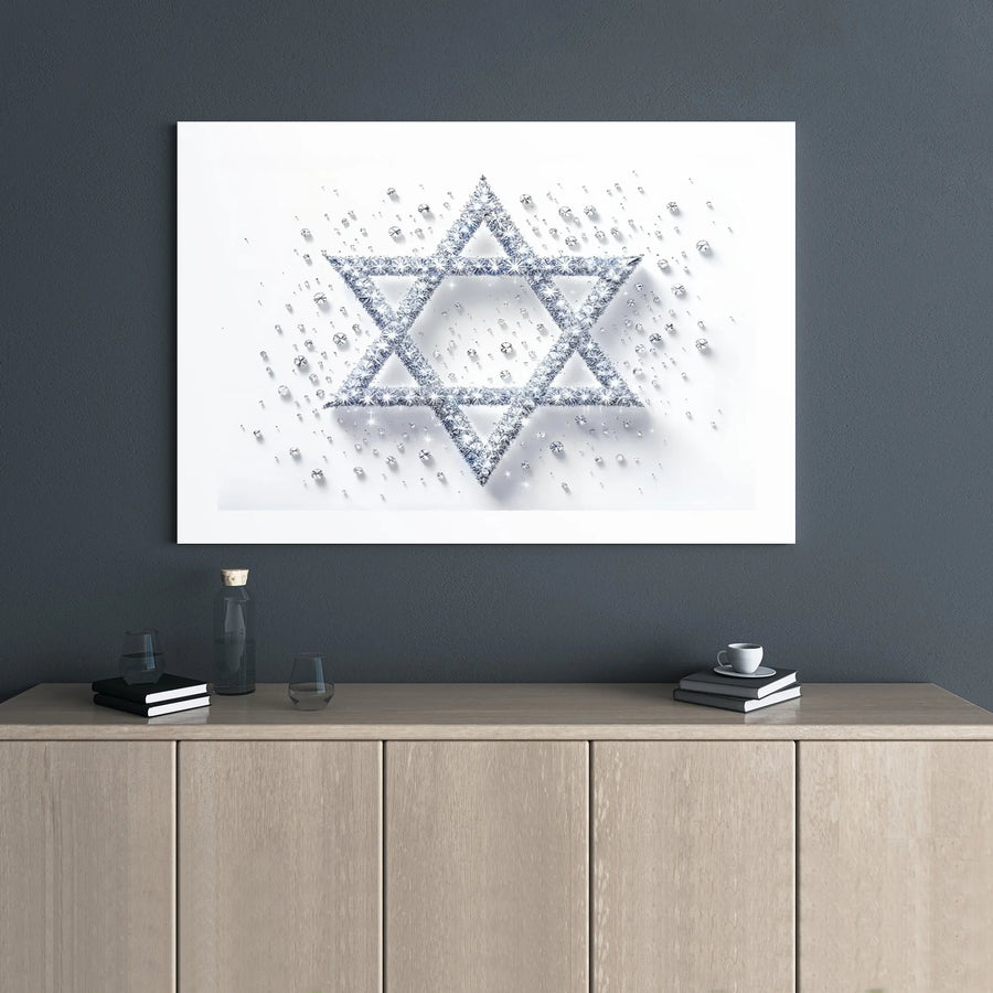 Star Of David Wall Art | Sparkling Diamond Geometric Print | Premium Gallery Wrapped Canvas | Jewish Home Decor Gift