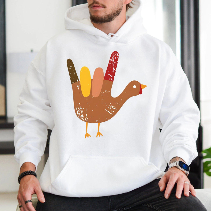 Funny Turkey Hoodie | Rockin Sign Thanksgiving Graphic | Premium Cotton Blend | Unisex Holiday Gift for Men and Women