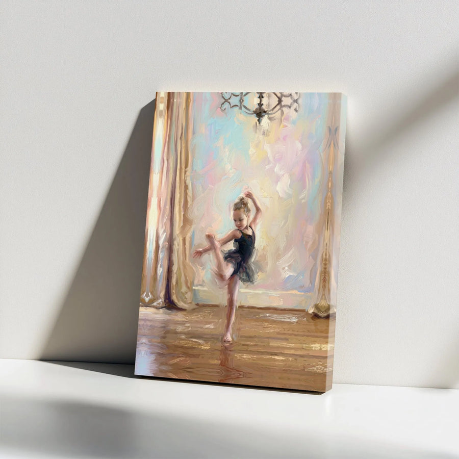 Ballerina Painting Canvas Wall Art | Impressionist Young Dancer Portrait | Premium Gallery Wrapped Print | Girls Room Decor Gift