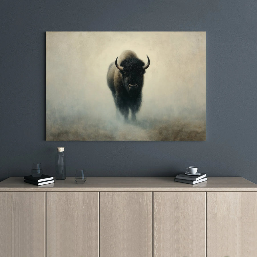 American Bison Wall Art | Misty Forest Landscape Canvas Print | Premium Gallery Wrapped Decor | Wildlife Nature Lover Gift