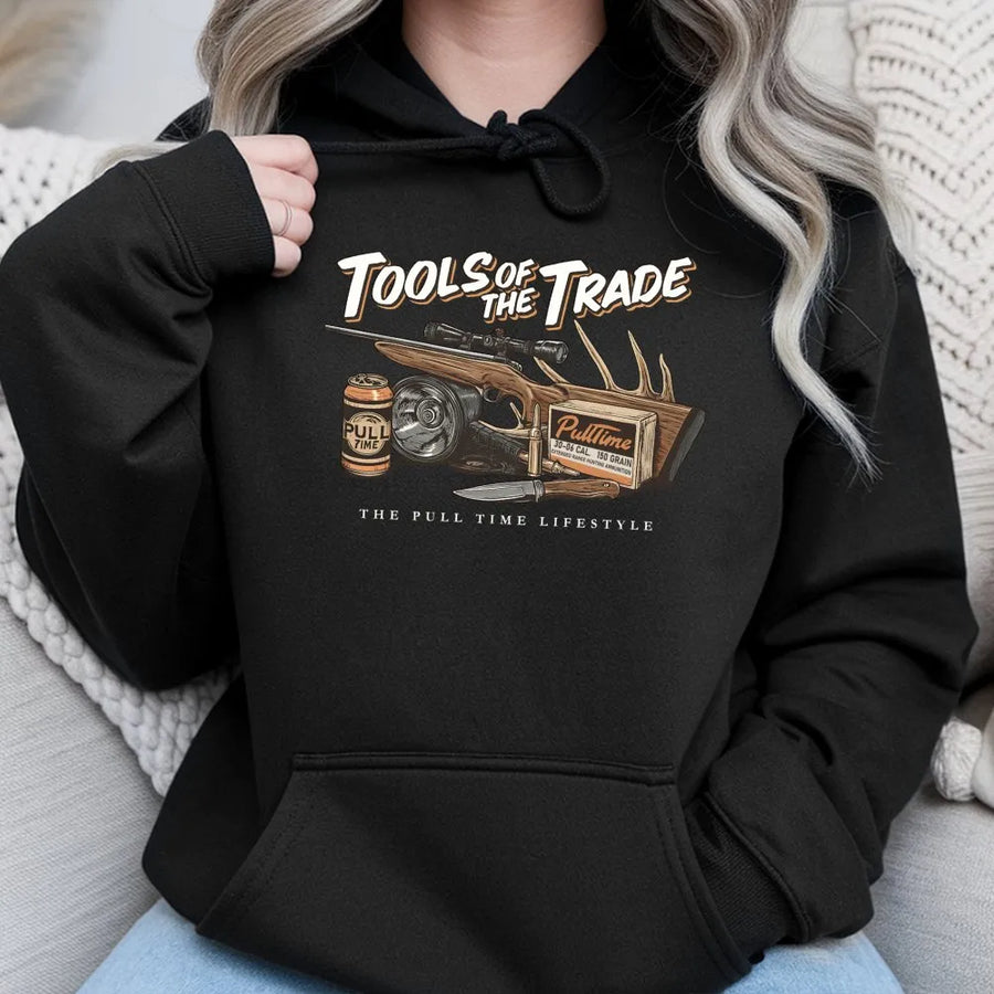 Hunting Hoodie | Tools Of The Trade Rifle Deer Antler Graphic | Premium Cotton Blend | Gift For Hunters And Outdoorsmen