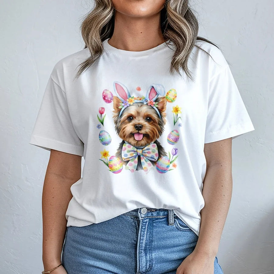 Yorkshire Terrier Easter T-Shirt | Cute Bunny Ears Puppy Graphic | 100% Cotton Premium Tee | Spring Holiday Dog Lover Gift