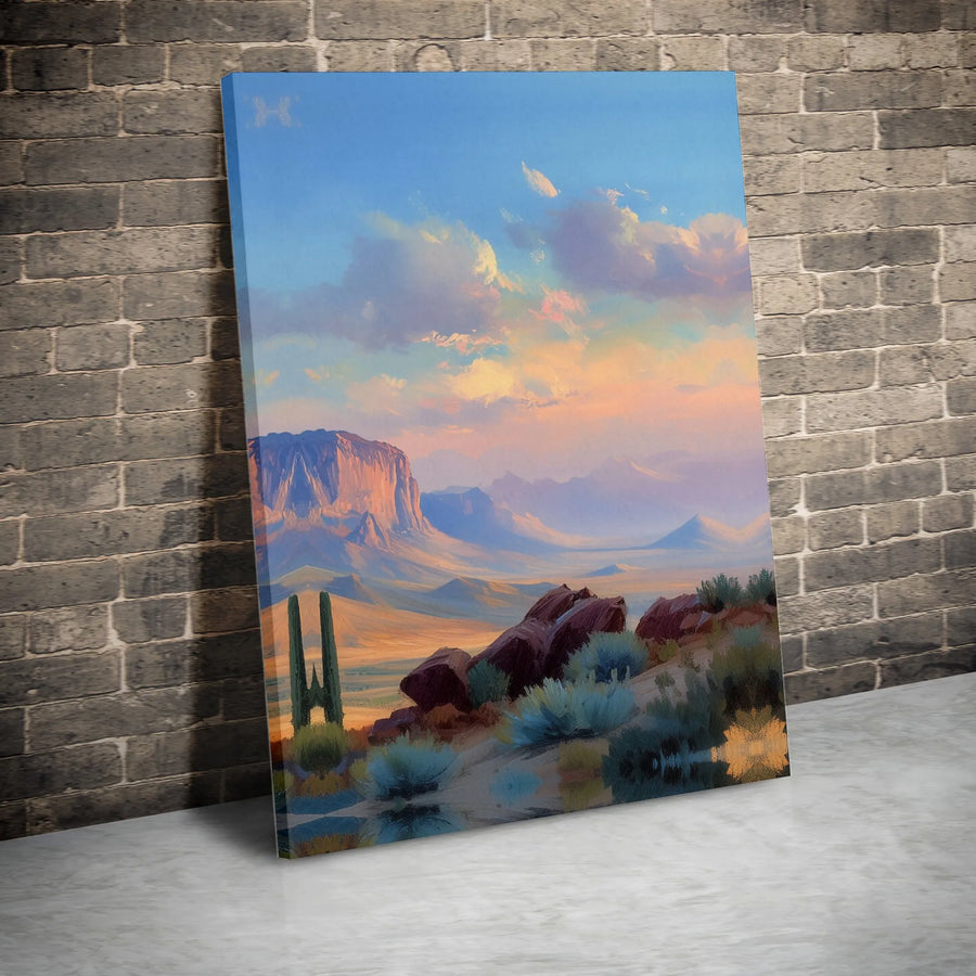 Southwestern Desert Landscape Canvas Art | Mesa and Saguaro Cactus Print | Premium 1.25 Inch Gallery Wrap | Desert Home Decor Gift