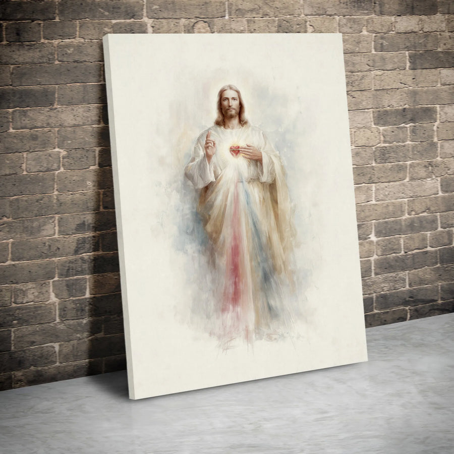 Sacred Heart Jesus Canvas Print | Divine Mercy Religious Wall Art | Premium Gallery-Wrapped Portrait | Christian Home Decor Gift
