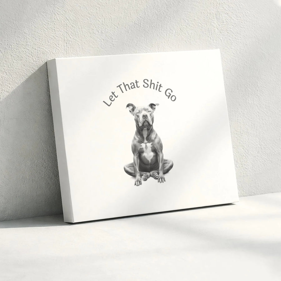 Meditating Pitbull Wall Art | Let That Shit Go Yoga Dog Decor | Premium Gallery Wrap Canvas | Funny Pet Lover Office Gift Idea
