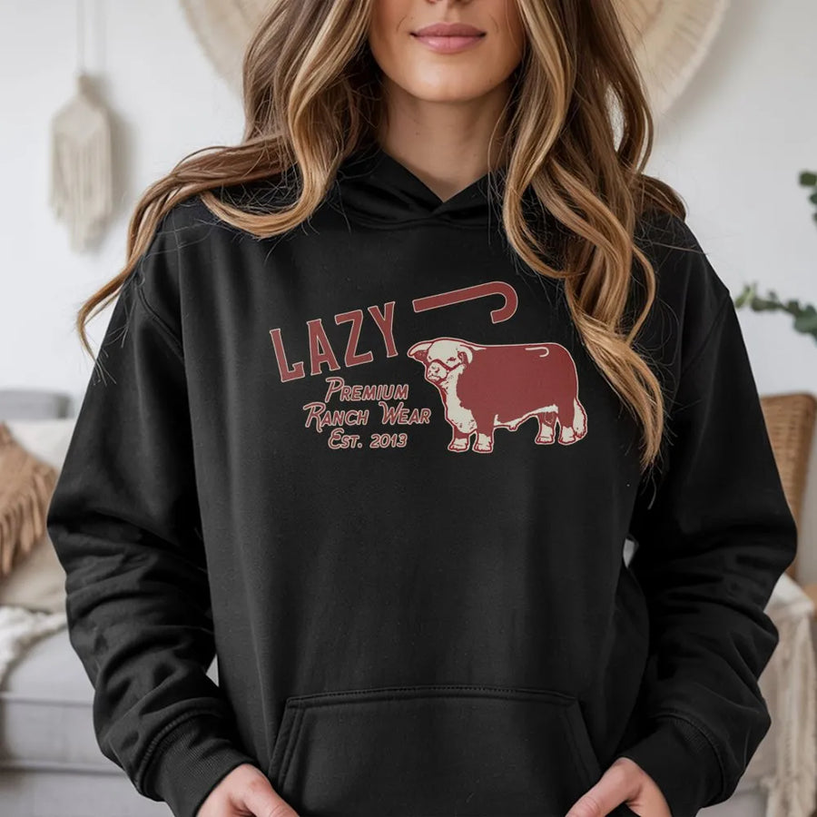 Lazy Rancher Graphic Hoodie | Hereford Cow Beef Cattle Design | Premium Cotton Blend | Farm Life Gift For Him And Her