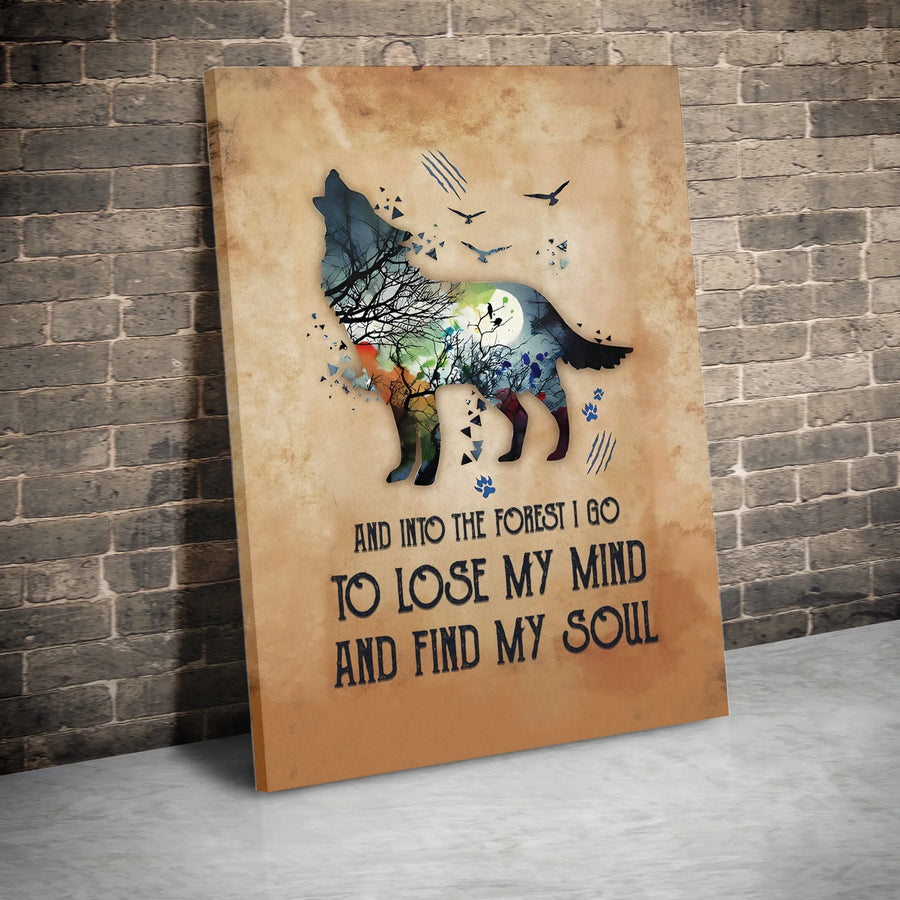 Howling Wolf Canvas Wall Art | Into The Forest I Go To Find My Soul Quote | Premium Vintage Style Print | Rustic Cabin Decor Gift For Nature Lover