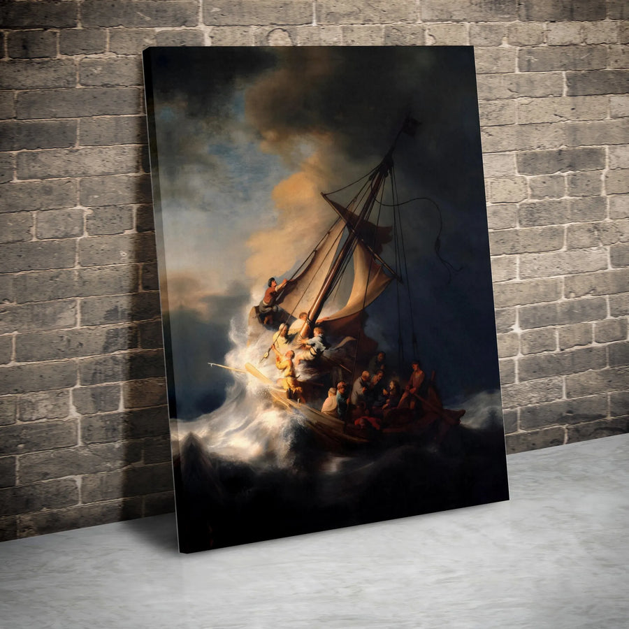 Rembrandt Storm on the Sea of Galilee Canvas Wall Art | Famous Biblical Painting Reproduction | Premium Fade-Resistant Print | Christian Home Decor Gift