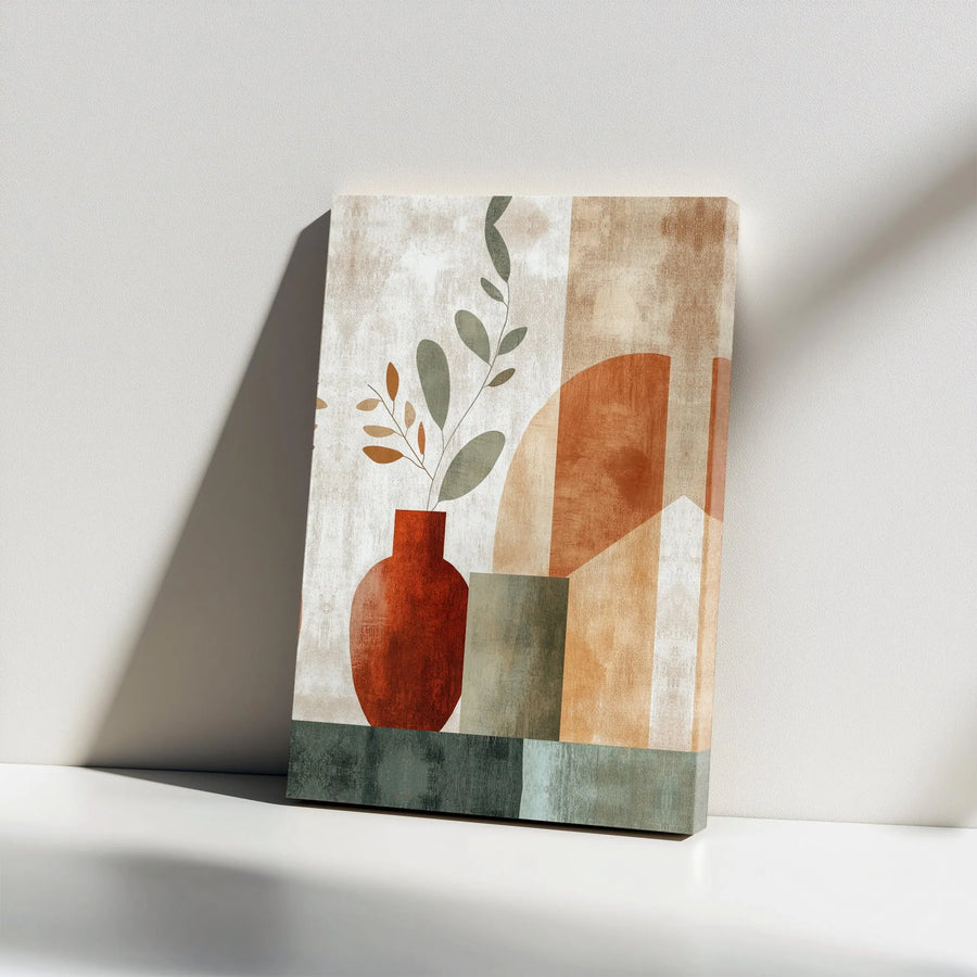 Boho Abstract Canvas Wall Art | Geometric Botanical Vase Print | Premium Gallery Wrap Canvas | Modern Home Decor for Living Room Office