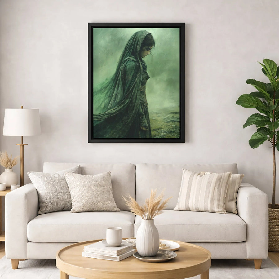Mystical Forest Woman Wall Art | Dark Fantasy Hooded Portrait | Premium Gallery Wrapped Canvas | Gothic Home Decor Gift