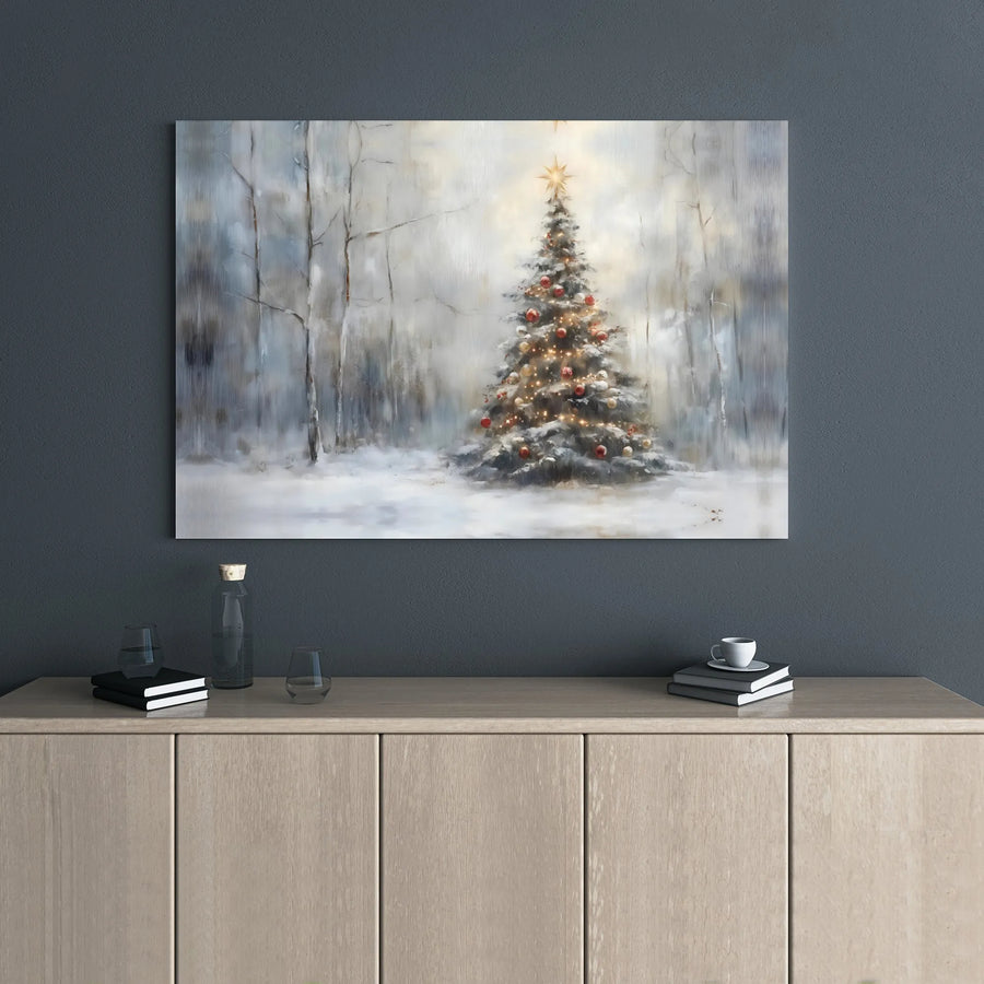 Christmas Tree Canvas Print | Snowy Winter Forest Landscape | Premium Gallery Wrap Wall Art | Festive Holiday Home Decor Gift