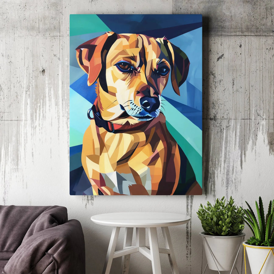 Geometric Dog Canvas Wall Art | Colorful Abstract Puppy Portrait | Premium Gallery Wrapped Canvas | Modern Home Decor Gift for Dog Lover