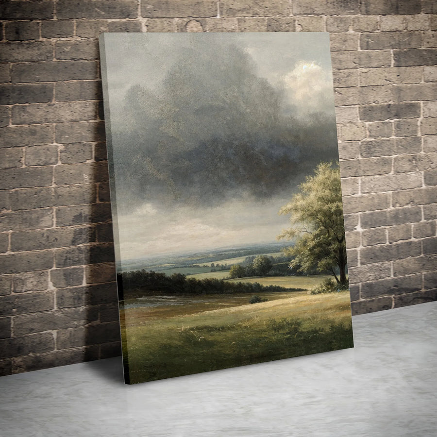Vintage Landscape Canvas Print | Moody Countryside Oil Painting Reproduction | Premium Gallery Wrapped Canvas | Farmhouse Wall Decor Gift