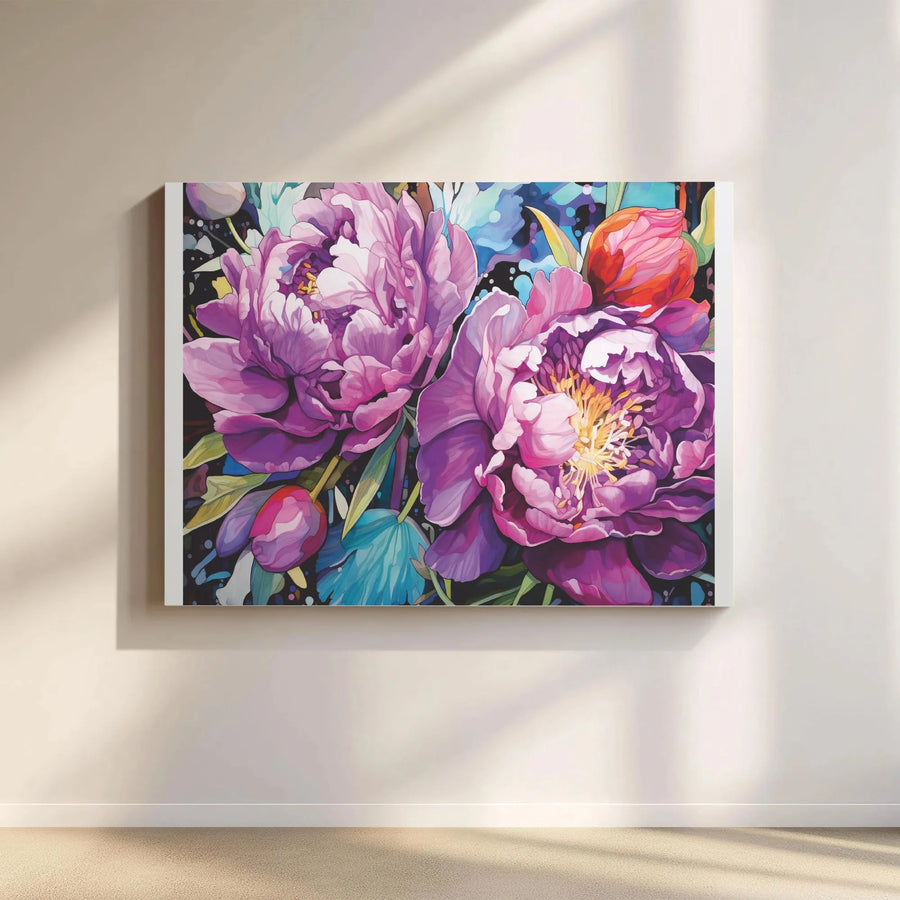 Purple Peony Canvas Wall Art | Vibrant Watercolor Floral Painting | Premium 1.25" Thick Gallery Wrap | Modern Botanical Home Decor Gift