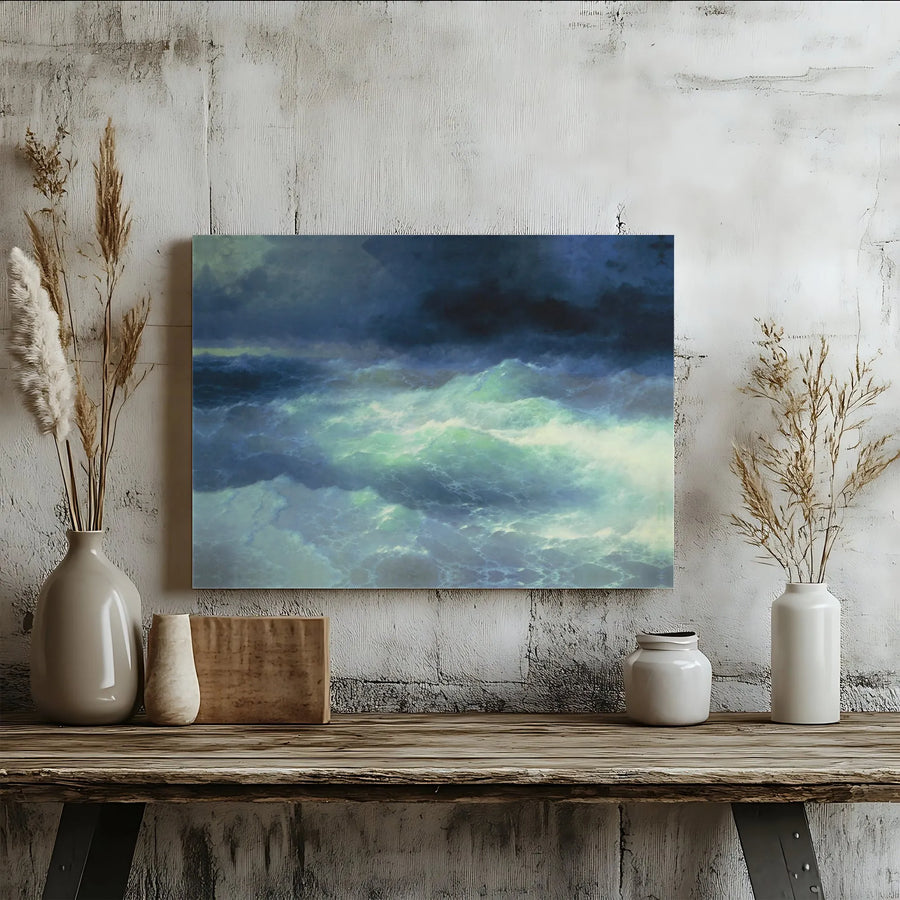 Stormy Ocean Wall Art | Moody Seascape Oil Painting Style | Premium Gallery Wrapped Canvas | Coastal Home Decor Gift for Sea Lovers