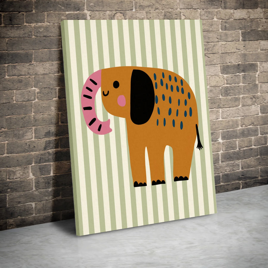 Cute Elephant Wall Art | Modern Cartoon Animal Nursery Decor | Premium Gallery Wrap Canvas | Whimsical Safari Baby Room Gift