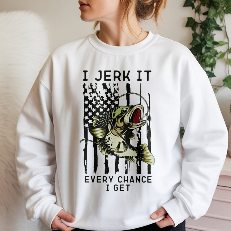 Fishing Sweatshirt | Funny Bass Fishing American Flag Graphic | Premium Cotton Blend | Gift for Fishermen & Outdoorsmen