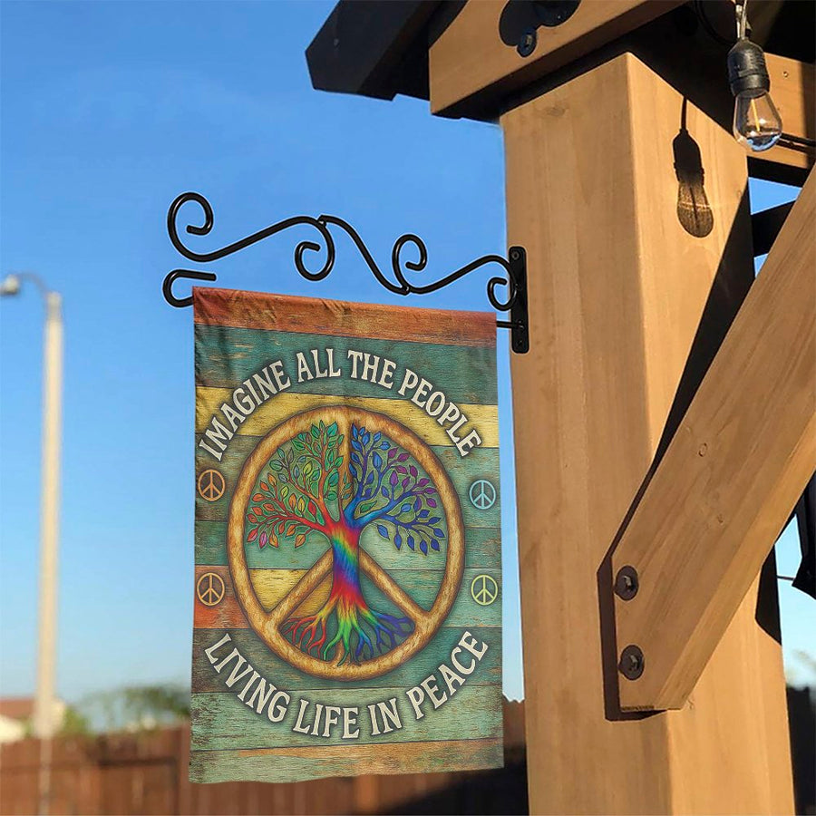 Peace Sign Garden Flag | Tree of Life Hippie Yard Decor | Durable Premium Polyester | Bohemian Outdoor Welcome Gift for Home Patio