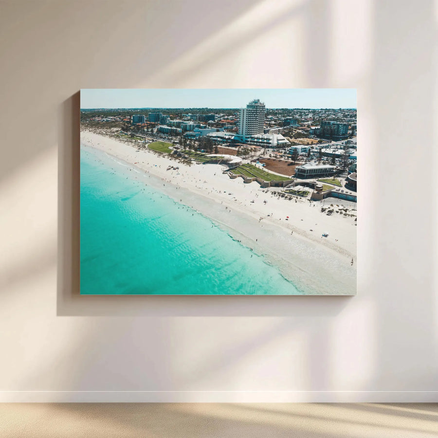 Aerial Beach Canvas Wall Art | Turquoise Ocean Cityscape Print | Gallery-Wrapped Premium Decor | Coastal Home & Office Gift