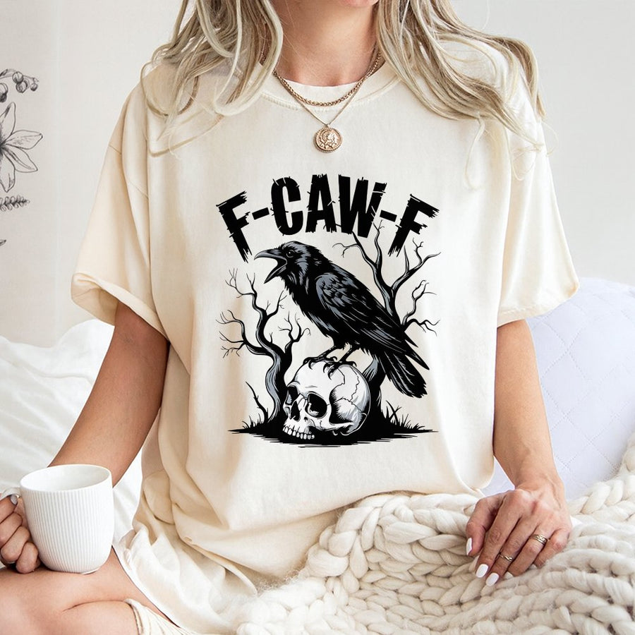 F-Caw-F Crow T-Shirt | Goth Raven Skull Graphic Tee | Premium 100% Cotton Unisex Shirt | Funny Bird Lover Gift for Men and Women