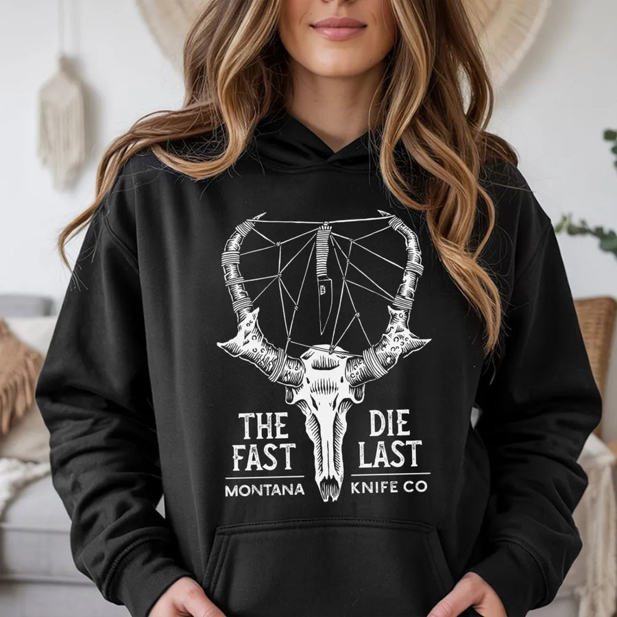 Hunting Skull Hoodie | Deer Antler Knife Graphic | Premium Cotton Blend | Gift for Outdoorsmen and Hunters