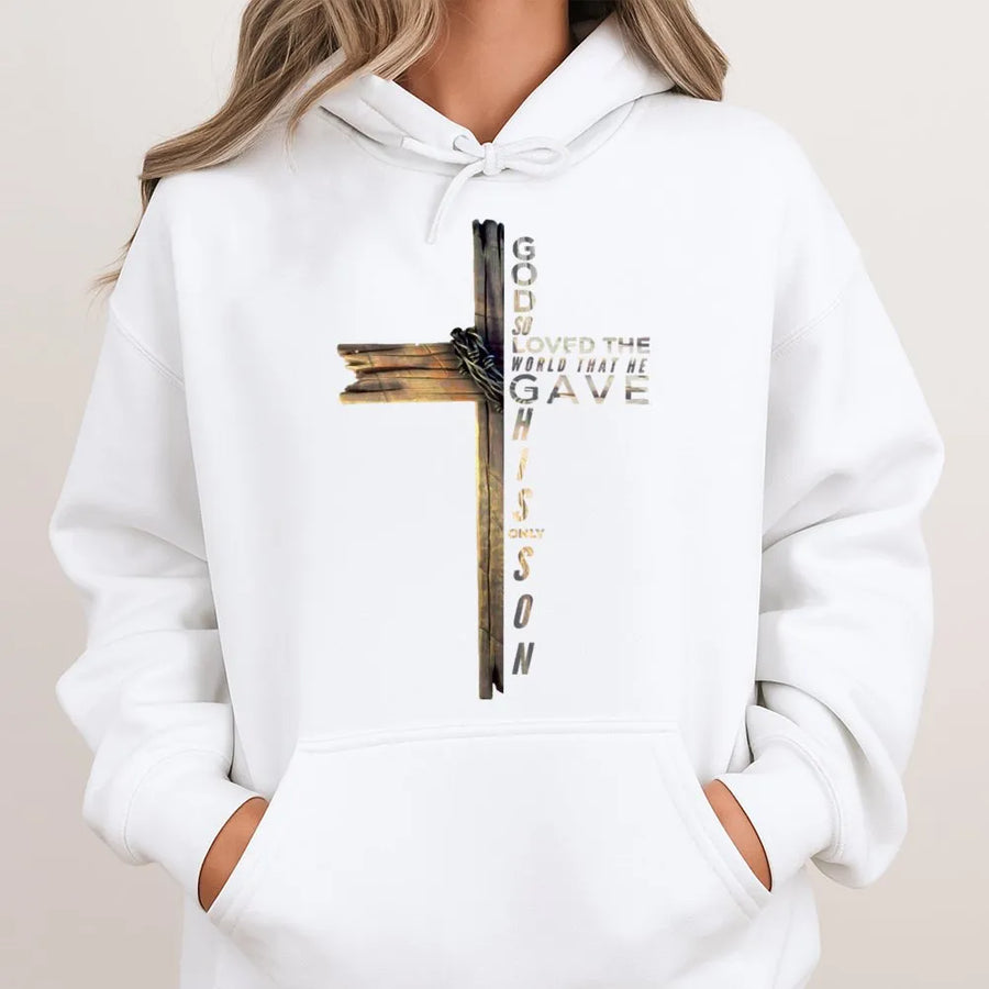 Faith Cross Hoodie | John 3:16 Bible Verse Graphic | Premium Cotton Blend | Christian Gift for Men and Women