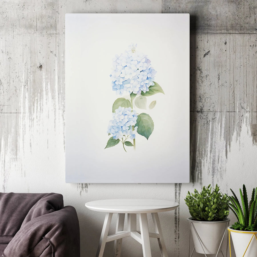 Blue Hydrangea Botanical Canvas Print | Soft Watercolor Floral Wall Art | Premium Gallery Wrapped Decor | Nature-Inspired Home Gift