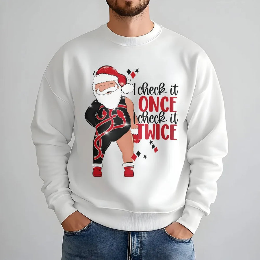 Funny Santa Sweatshirt | I Check It Twice Gymnast Santa Design | Premium Soft Crewneck | Holiday Gift For Gymnast Fitness Lover