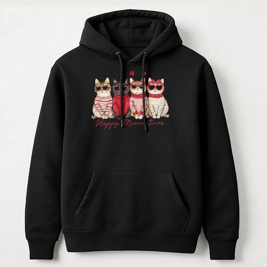 Valentine Cat Hoodie | Cute Heart Sunglasses Meowentine Design | Premium Cotton-Blend Pullover | Romantic Gift for Cat Lovers & Valentines Day