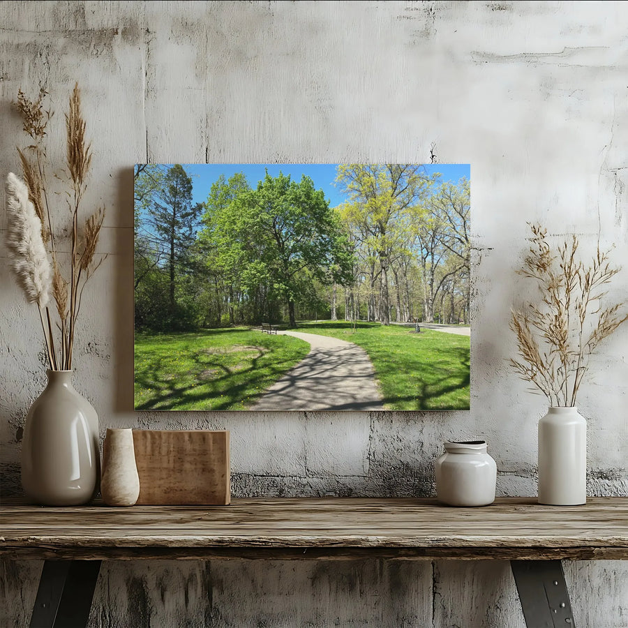 Spring Park Pathway Canvas | Sunny Landscape Wall Art | Premium Gallery Wrapped Print | Modern Home & Office Decor Gift