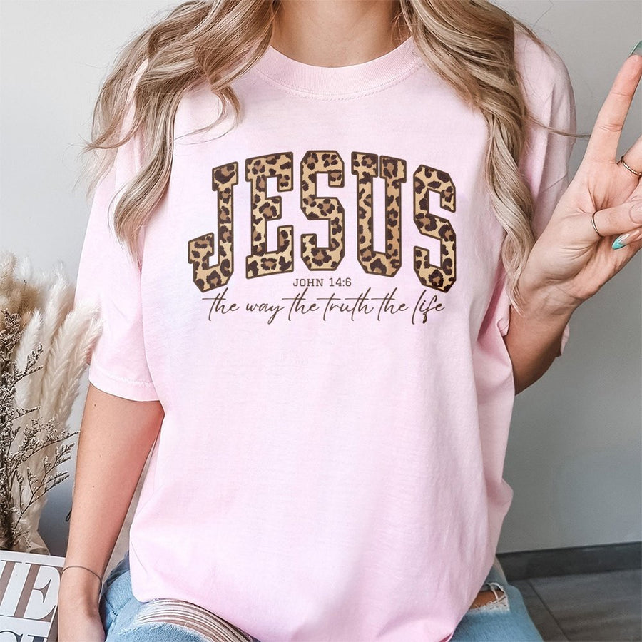 Jesus Bible Verse T-Shirt | Trendy Leopard Print Faith Design | Premium 100% Cotton | Christian Gift For Women And Men