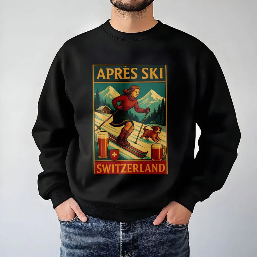 Après Ski Switzerland Sweatshirt | Vintage Travel Poster Graphic | Premium Cotton Tee | Gift for Skier & Winter Sports Fan