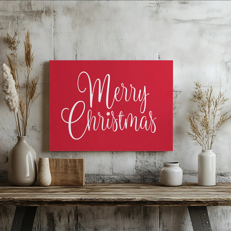 Merry Christmas Canvas Wall Art | Red Cursive Script Typography | Premium 1.25-Inch Gallery Wrap | Festive Holiday Home Decor Gift