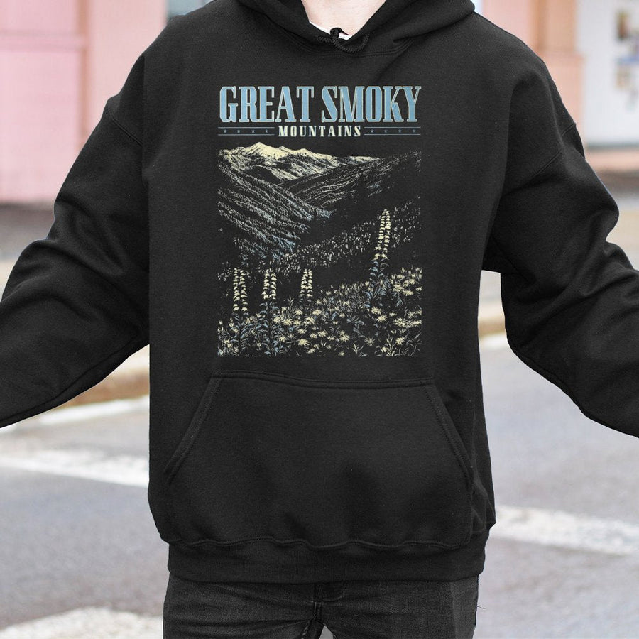 Great Smoky Mountains National Park Hoodie | Retro Appalachian Mountain Wildflower Graphic | Premium Cotton Blend | Nature Lover Hiking Gift