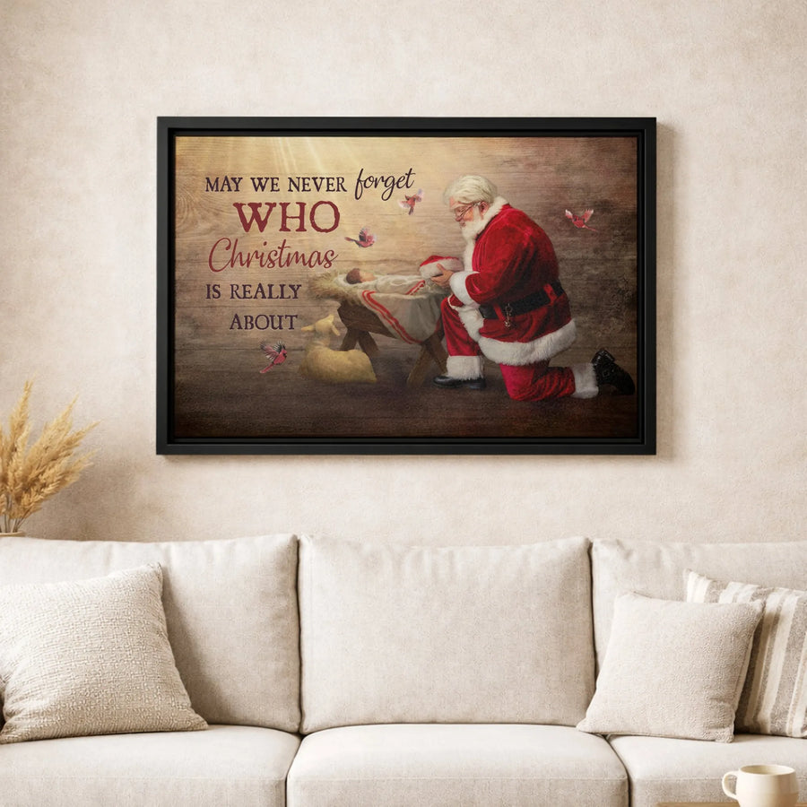 Santa Kneeling Before Baby Jesus Canvas | Religious Christmas Wall Art | Gallery-Quality 1.25-Inch Profile | Meaningful Holiday Home Decor Gift