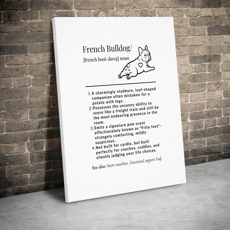 French Bulldog Definition Canvas Art | Funny Dog Breed Dictionary Print | Premium Gallery Wrapped Canvas | Gift for Frenchie Mom and Dad