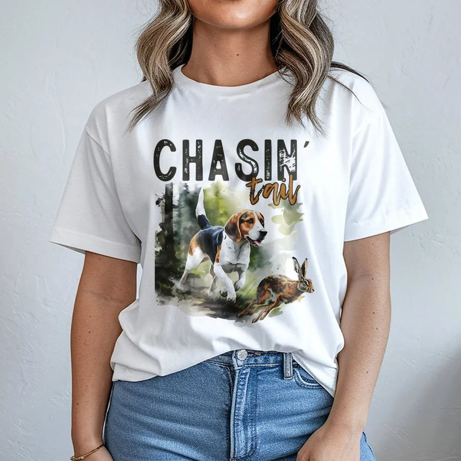 Beagle Rabbit Hunting T-Shirt | Chasin' Tail Graphic Design | Premium Cotton Hunter Tee | Country Boy Gift for Outdoorsmen