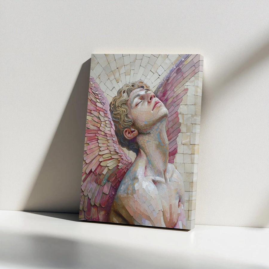 Angel Wall Art Canvas | Modern Mosaic Style Fallen Angel Portrait | Premium Thick Gallery Wrap Canvas | Spiritual Home Decor Gift for Art Lovers