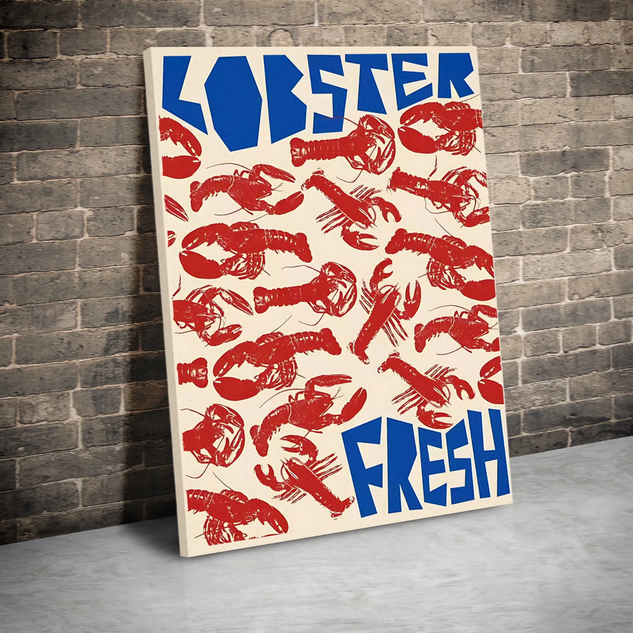 Fresh Lobster Vertical Canvas Print | Retro Seafood Poster Art | Premium Gallery Wrapped Canvas | Kitchen & Restaurant Decor Gift