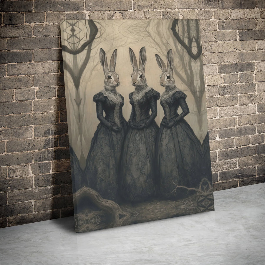 Gothic Victorian Rabbit Canvas Wall Art | Whimsical Anthropomorphic Bunny Portrait | Premium Gallery Wrap Decor | Dark Academia Gift for Home Office