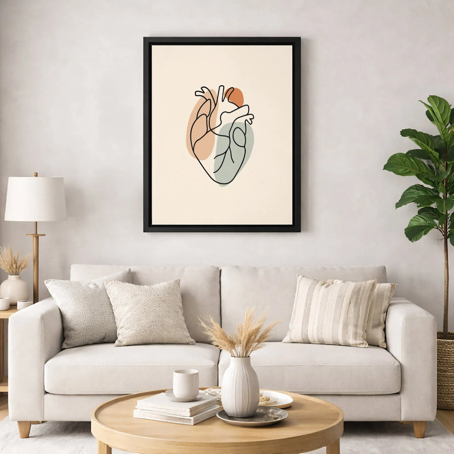 Anatomical Heart Wall Art | Minimalist Boho Line Drawing | Gallery-Quality 1.25" Canvas | Modern Home Decor Gift for Medical Professionals