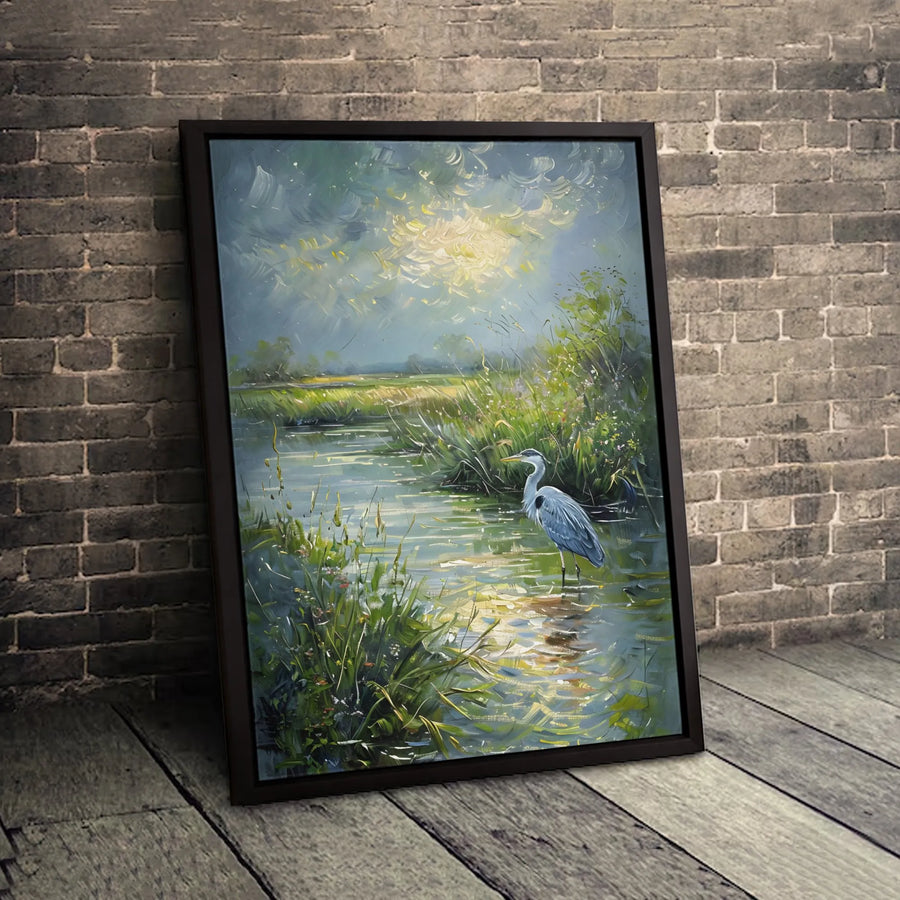 Great Blue Heron Wall Art | Impressionist Marsh Landscape Canvas | Gallery-Quality 1.25" Profile | Nature Lover Home Decor Gift