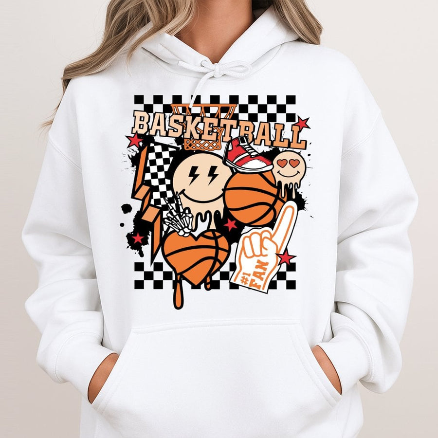Basketball Mom Hoodie | Retro Checkerboard Drip Graphic | Cotton Blend Premium Sweatshirt | Gift for Basketball Players and Sports Fans