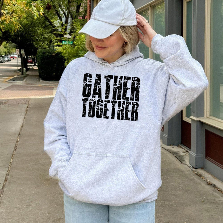 Gather Together Hoodie | Distressed Thanksgiving Typography Graphic | Premium Cotton Blend | Unisex Holiday Gift for Family
